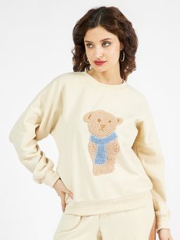 AAREIN - Beige Teddy Embroidered Sweatshirt