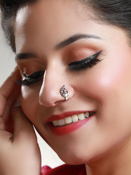 Sheer by Priyaasi - Oxidised Silver Peacock Nose Pin
