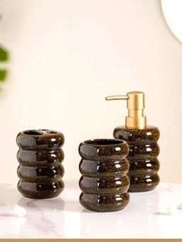 Nestasia - Black Color Abstract Stacked Tier-Like Ceramic Bathroom Accessories Set of 3