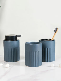 Nestasia - 3Pcs Bluish Grey Ribbed Sleek Matte Textured Ceramic Bathroom Accessories