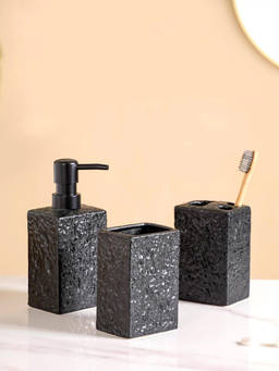 Nestasia - Black Color Pebble Stone Textured Ceramic Bathroom Accessories Set of 3