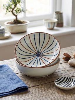 YELONA - White Porcelain Dip Microwave Safe Zebra Stripes Design Bowls (Pack Of 2)