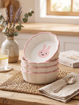 YELONA - White Looney Porcelain Microwave Safe Dip Bowls (Pack Of 4)