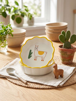 YELONA - White Porcelain Dip Microwave Safe Cute Cartoon Alpaca Bowls (Pack Of 2)
