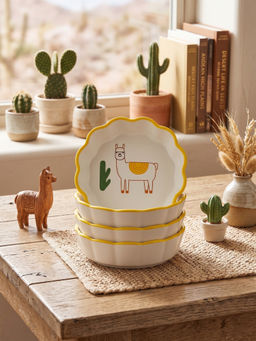 YELONA - White Porcelain Dip Microwave Safe Cute Cartoon Alpaca Bowls (Pack Of 4)