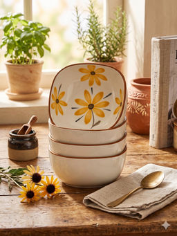 YELONA - White Porcelain Microwave & Dishwasher Safe Bowls (Pack of 4)