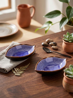 YELONA - Purple Porcelain Leaf Shape Dip Microwave Safe Bowls (Pack of 2)