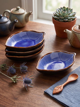 YELONA - Purple Porcelain Leaf Shape Dip Microwave Safe Bowls (Pack of 4)