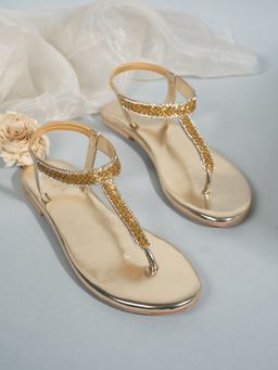 SCENTRA - Aisha Gold Embellished Flats Sandals