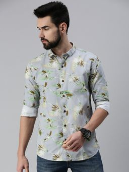 SHOWOFF - Men Casual Slim Collar Grey Floral Shirt