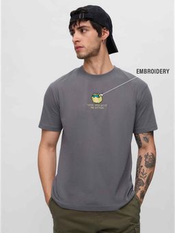 The Souled Store - Grey Embroidered Regular Fit T-Shirt
