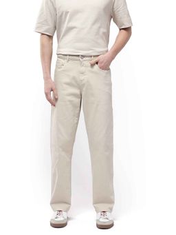 Rare Rabbit - Off White Solid Relaxed Fit Jeans