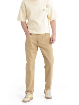 Rare Rabbit - Beige Solid Relaxed Fit Jeans