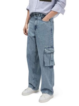 Rare Rabbit - Blue Solid Loose Fit Jeans