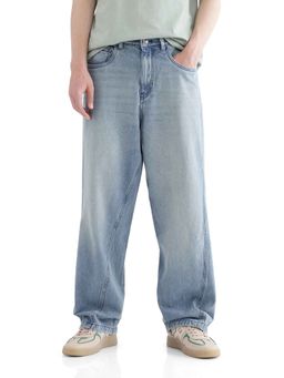 Rare Rabbit - Blue Solid Loose Fit Jeans