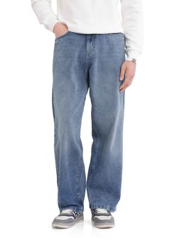 Rare Rabbit - Blue Solid Loose Fit Jeans
