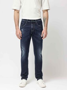 Rare Rabbit - Navy Blue Solid Slim Fit Jeans