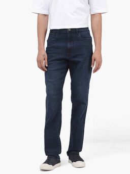 Rare Rabbit - Navy Blue Solid Regular Fit Jeans