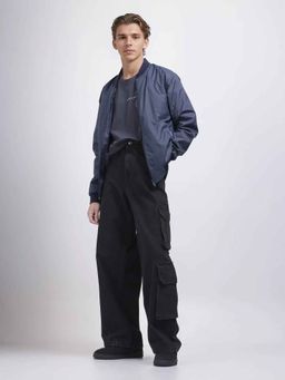 Rare Rabbit - Black Solid Loose Fit Cargo