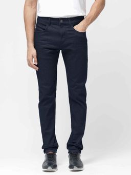 Rare Rabbit - Navy Blue Solid Regular Fit Jeans