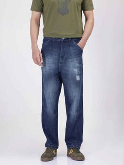 Rare Rabbit - Blue Solid Loose Fit Jeans