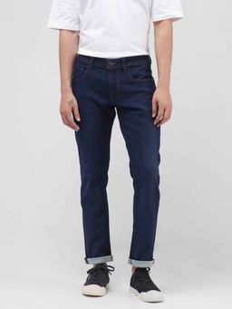 Rare Rabbit - Navy Blue Solid Slim Fit Jeans