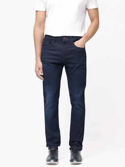Rare Rabbit - Navy Blue Solid Regular Fit Jeans