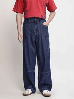 Rare Rabbit - Blue Solid Loose Fit Jeans