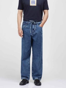 Rare Rabbit - Blue Solid Loose Fit Jeans