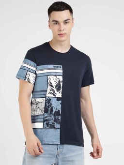 Guess - Blue Printed Regular Fit T-Shirt