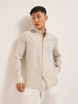 The Bear House - Beige Stripes Slim Fit Shirt