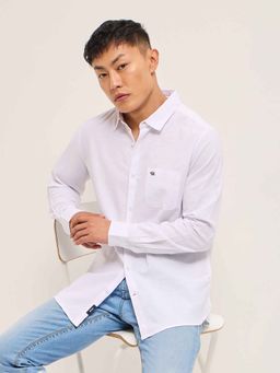 The Bear House - White Solid Slim Fit Shirt