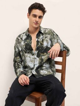 The Bear House - Green Abstract Relaxed Fit Shirt