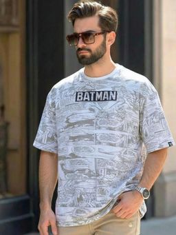 Bewakoof - Heavy Duty 1.0 Official DC Men's White Batman All Over Printed Oversized T-shirt
