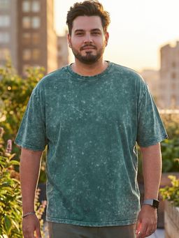 Bewakoof - Men's Green Oversized Plus Size Acid Wash T-shirt