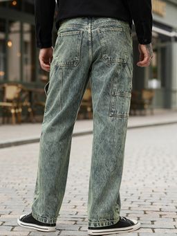 Bewakoof - Men's Bluish Green Washed Straight Fit Mid-Rise Jeans