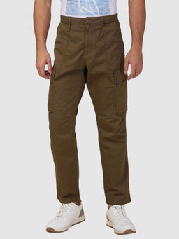 Being Human - Men Solid Olive Cotton Cargo Trouser