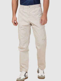 Being Human - Men Solid Off White Cotton Cargo Trouser