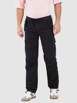 Being Human - Men Solid Black Cotton Cargo Trouser
