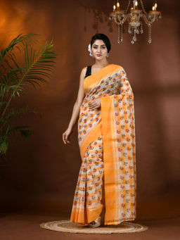 DESH BIDESH - Pure Cotton Handloom Tant Printed Saree without Blouse