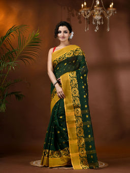 DESH BIDESH - Pure Cotton Handloom Flower Woven Design Cotton Tant Saree without Blouse