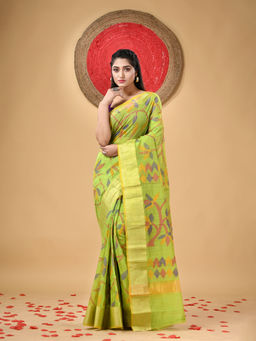 DESH BIDESH - Printed Cotton Blend Handloom Saree with Unstitched Blouse