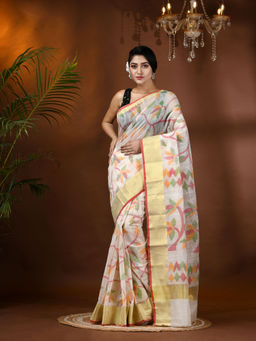 DESH BIDESH - Printed Cotton Blend Handloom Saree with Unstitched Blouse