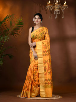 DESH BIDESH - Printed Cotton Blend Handloom Saree with Unstitched Blouse
