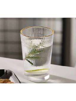 Melbify - Ribbed Gold Rim Glass, 2Pc, 300ml