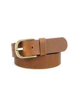 Celtic - Men Tan Leather Belt with Solid Brass-Finish Buckle