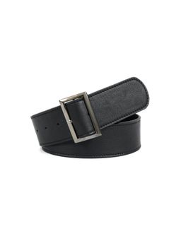 Celtic - Classic Black Men Leather Belt with Sleek Rectangular Buckle