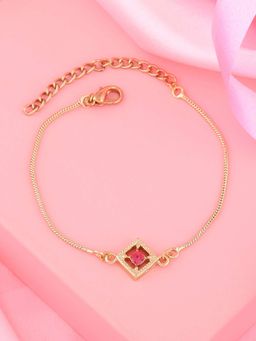 Estele - Gold Plated Divine Directions Bracelet with Pink Austrian Crystal for Women