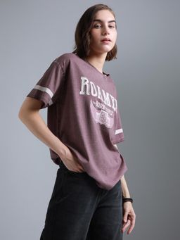 High Star - Typography Printed Round Neck Short Sleeves Cotton Oversized T-shirt