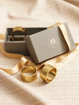 Pure Home + Living - Set of 4 Gold Metal Textured Napkin Rings